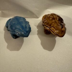 Ceramic Frog Figurines - Blue and Brown Vintage Japan
